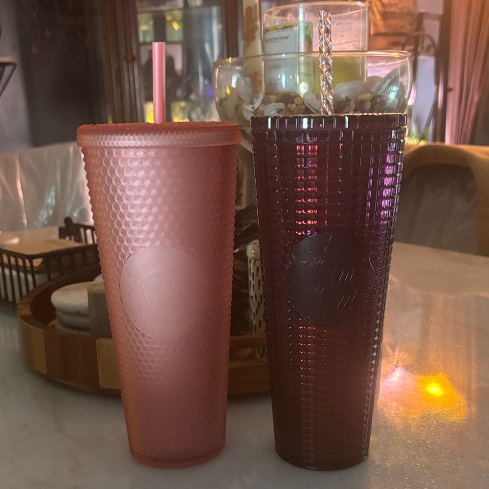 Starbucks Pink and Dark Purple Textured Tumblers